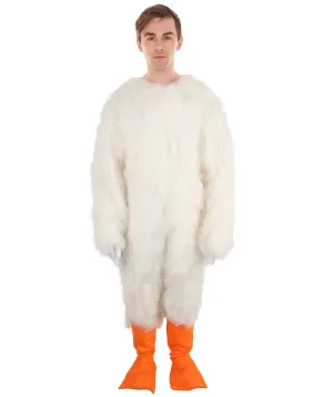 HPO Adult White and Orange Furry Stroke Costume with Beak and Tail I Best for Halloween I Flame-retardant Synthetic Fiber With Fabric Included