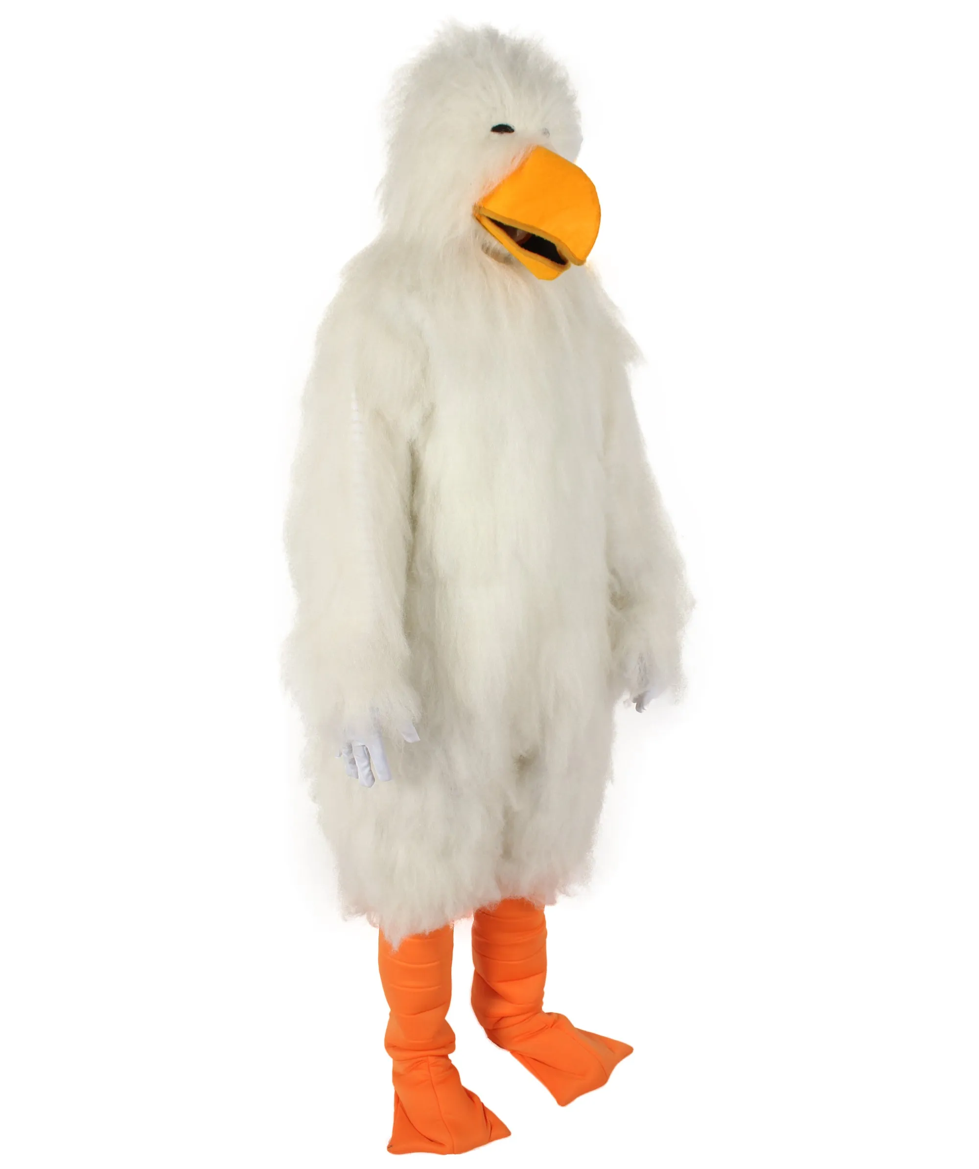 HPO Adult White and Orange Furry Stroke Costume with Beak and Tail I Best for Halloween I Flame-retardant Synthetic Fiber With Fabric Included