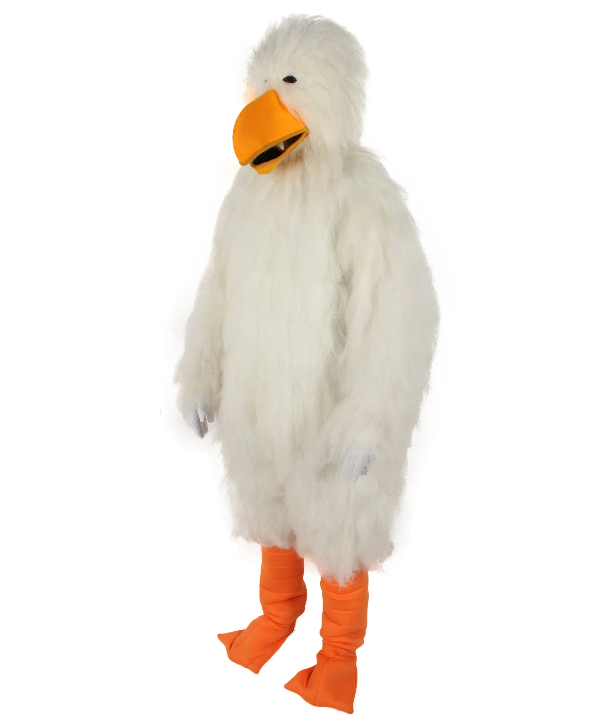 HPO Adult White and Orange Furry Stroke Costume with Beak and Tail I Best for Halloween I Flame-retardant Synthetic Fiber With Fabric Included