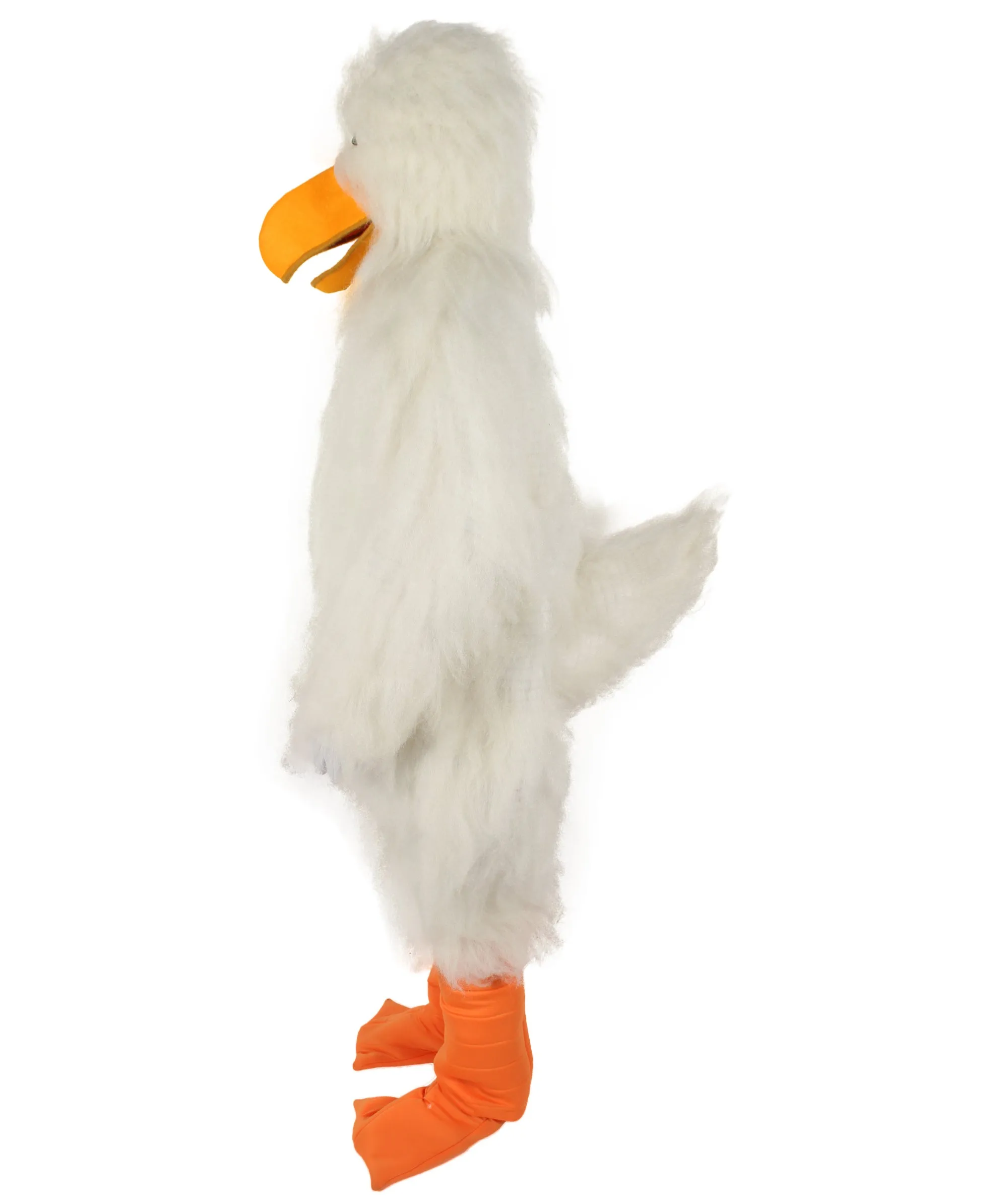 HPO Adult White and Orange Furry Stroke Costume with Beak and Tail I Best for Halloween I Flame-retardant Synthetic Fiber With Fabric Included