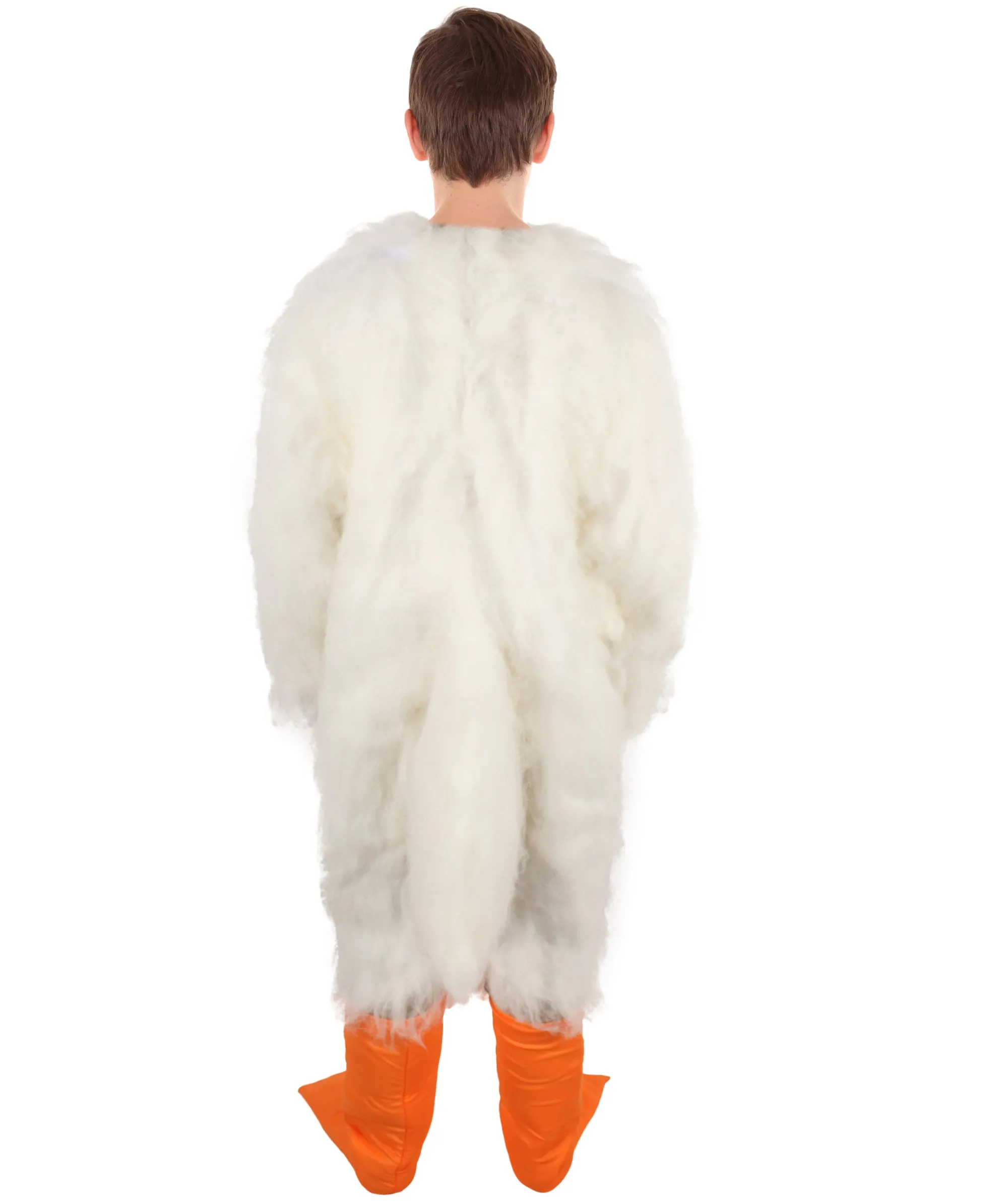 HPO Adult White and Orange Furry Stroke Costume with Beak and Tail I Best for Halloween I Flame-retardant Synthetic Fiber With Fabric Included