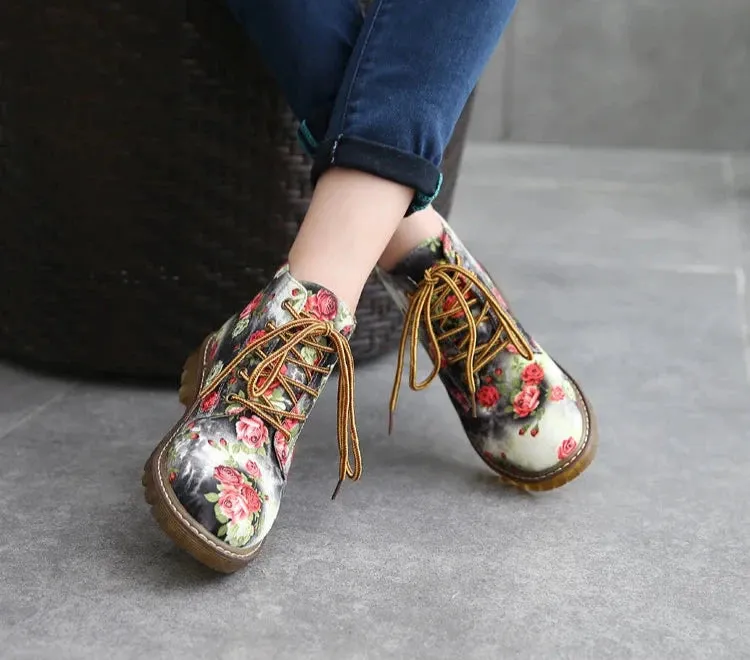 Janey's Retro Floral Ankle Boots