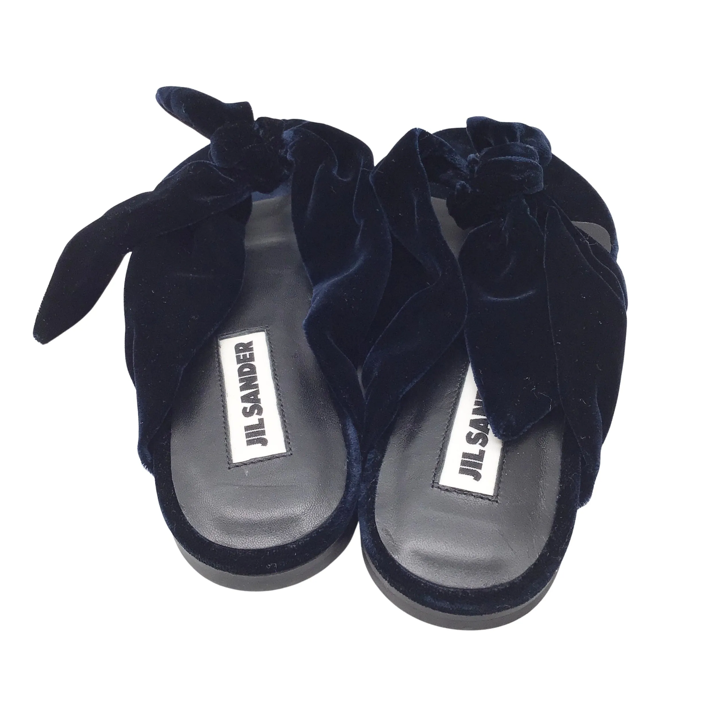 Jil Sander Dark Blue Velvet Knot Thong Sandals