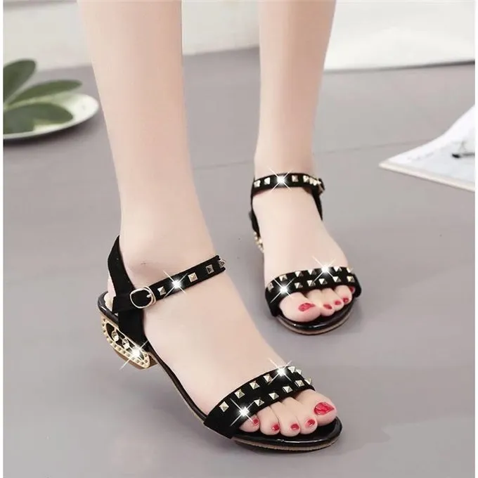 Joskaa  2024 Summer New Style Rhinestone Rivet Suede Sandals Large Size Female Korean Version Of The Thick-Soled Wild Fashion Sandals