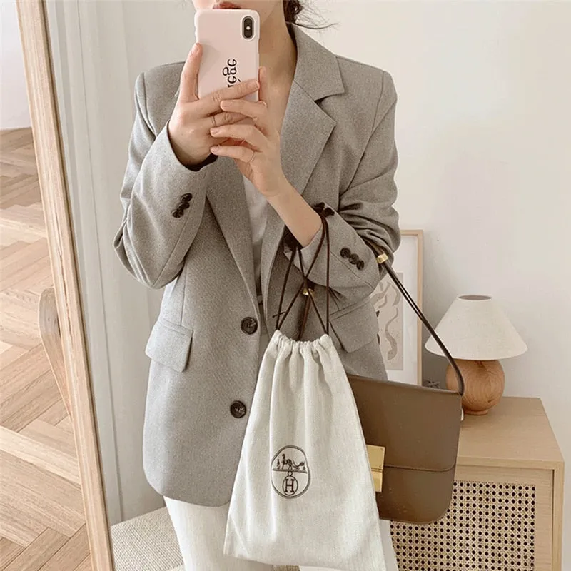 Joskaa New Autumn Winter Women's Blazers Pockets Formal Jackets Vintage Fashionable Office Lady Elegant Outerwear Wild Tops JK3218