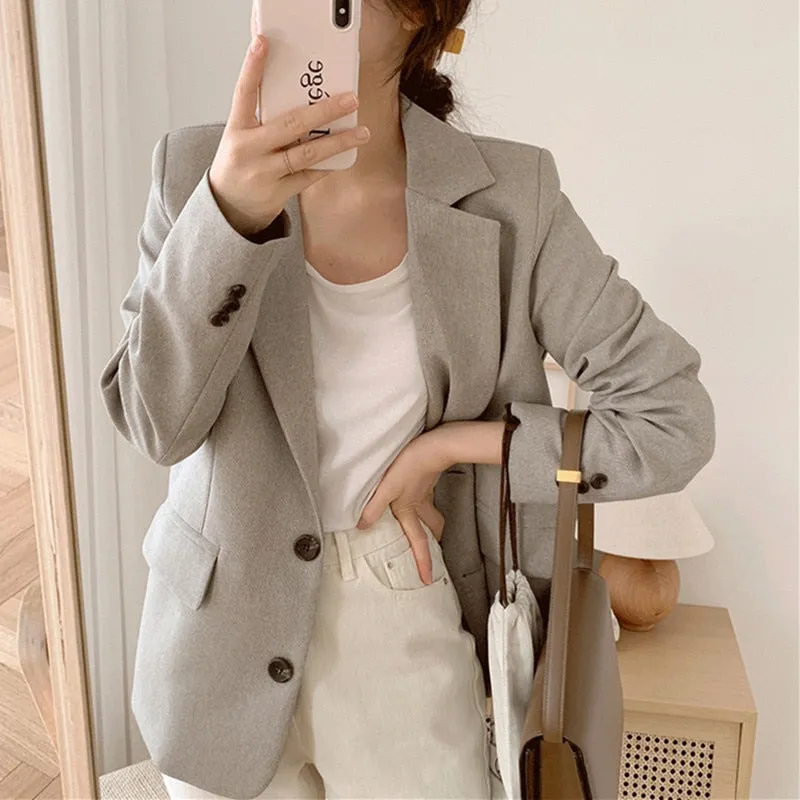 Joskaa New Autumn Winter Women's Blazers Pockets Formal Jackets Vintage Fashionable Office Lady Elegant Outerwear Wild Tops JK3218