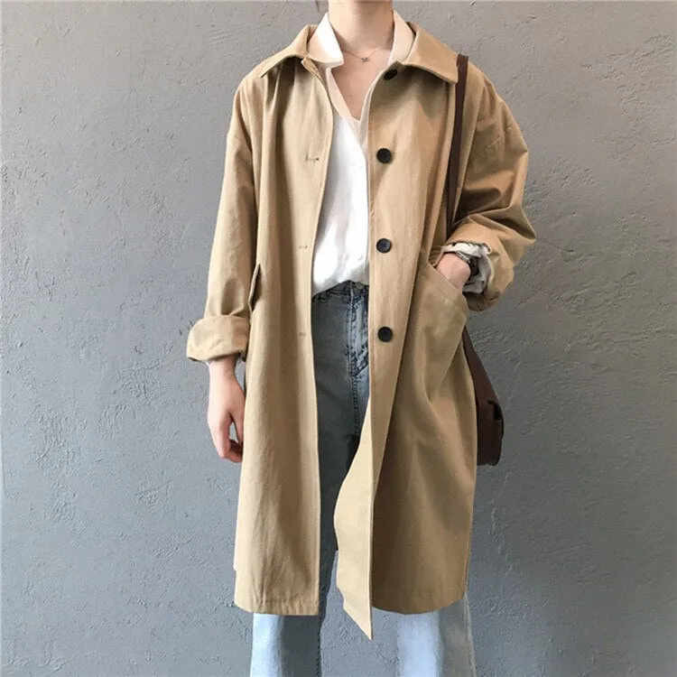 Joskaa New Autumn Women's Cargo Windbreaker Casual Vintage Pockets Outerwear Oversize Buttons Wild Long Trench Lady Tops JK0393