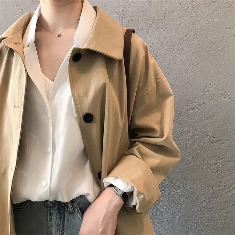 Joskaa New Autumn Women's Cargo Windbreaker Casual Vintage Pockets Outerwear Oversize Buttons Wild Long Trench Lady Tops JK0393