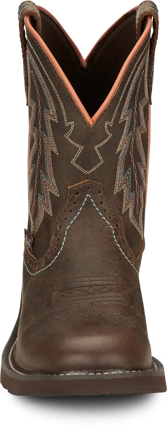 Justin 8in Water Buffalo Womens Bay Brown Lyla Leather Cowboy Boots