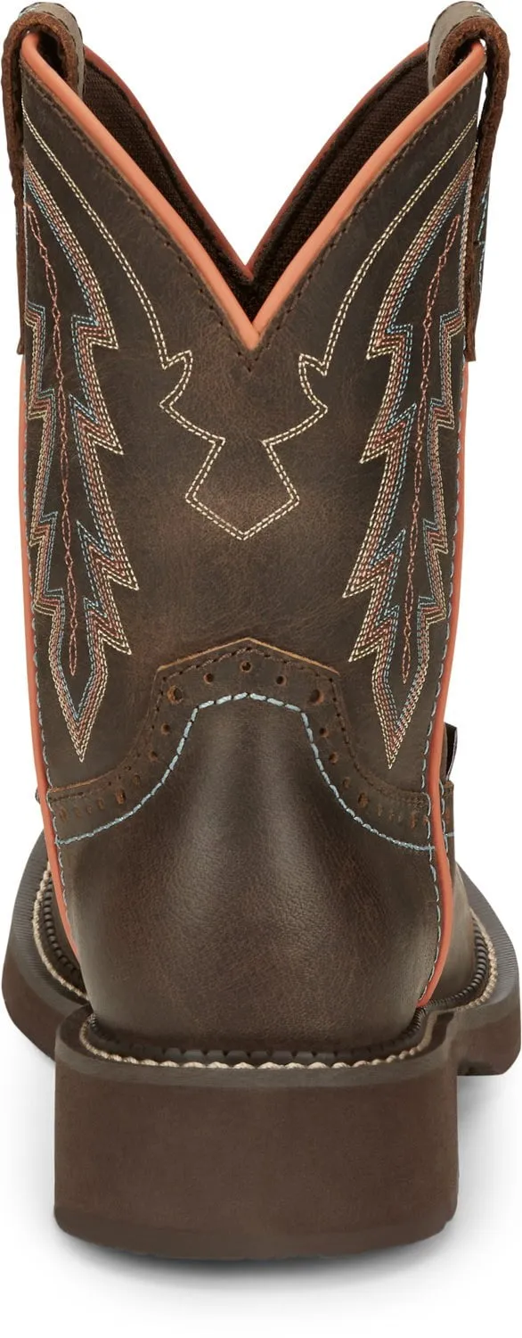 Justin 8in Water Buffalo Womens Bay Brown Lyla Leather Cowboy Boots