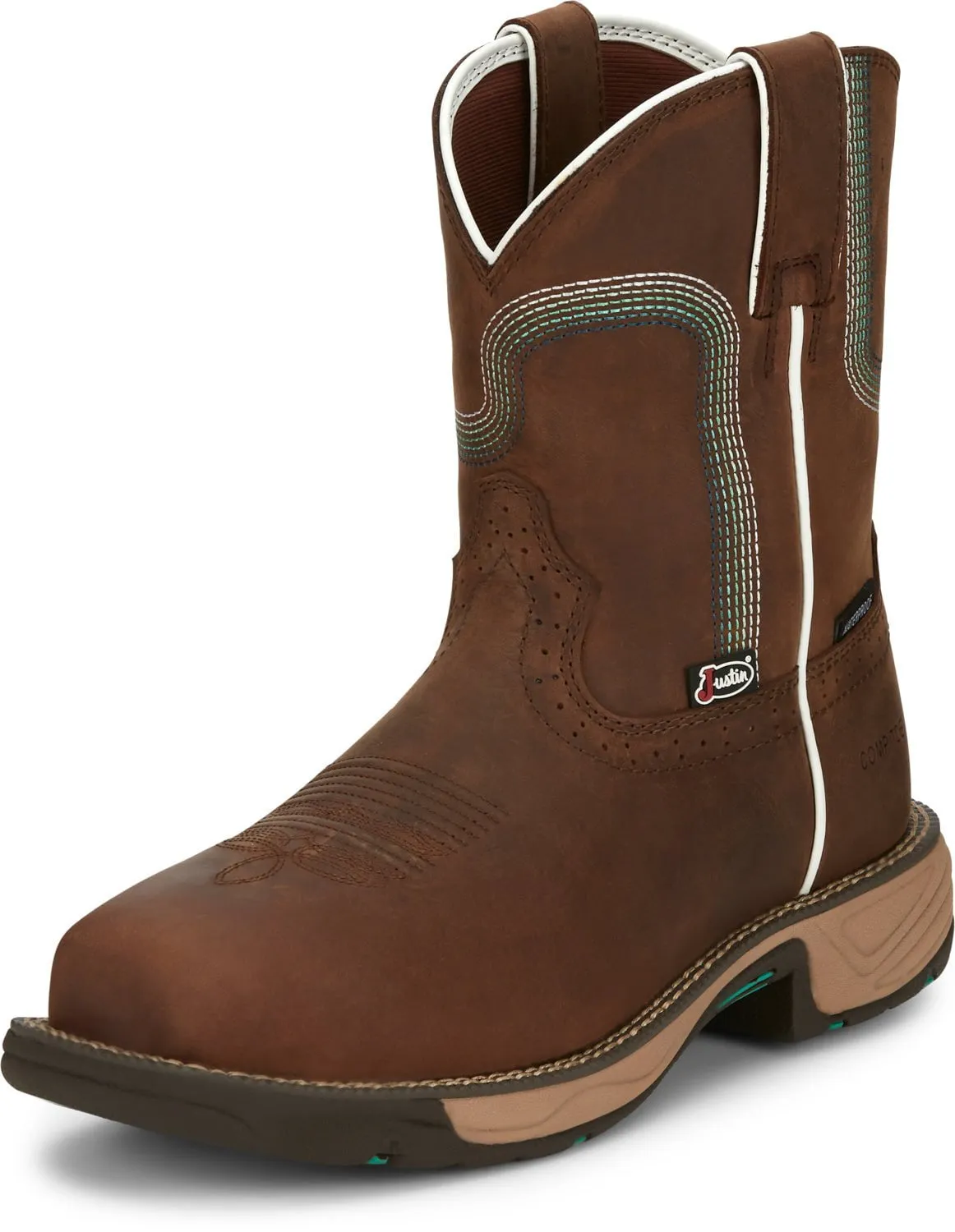 Justin 8in WP Womens Pine Chocolate Rush Leather Work Boots