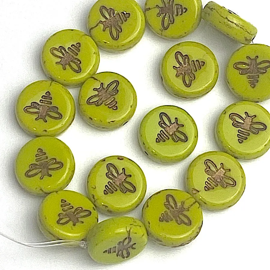 Kiwi Bee Czech Glass Round Bead 1/2" / 12mm, Strand of 12 Beads  #L-875