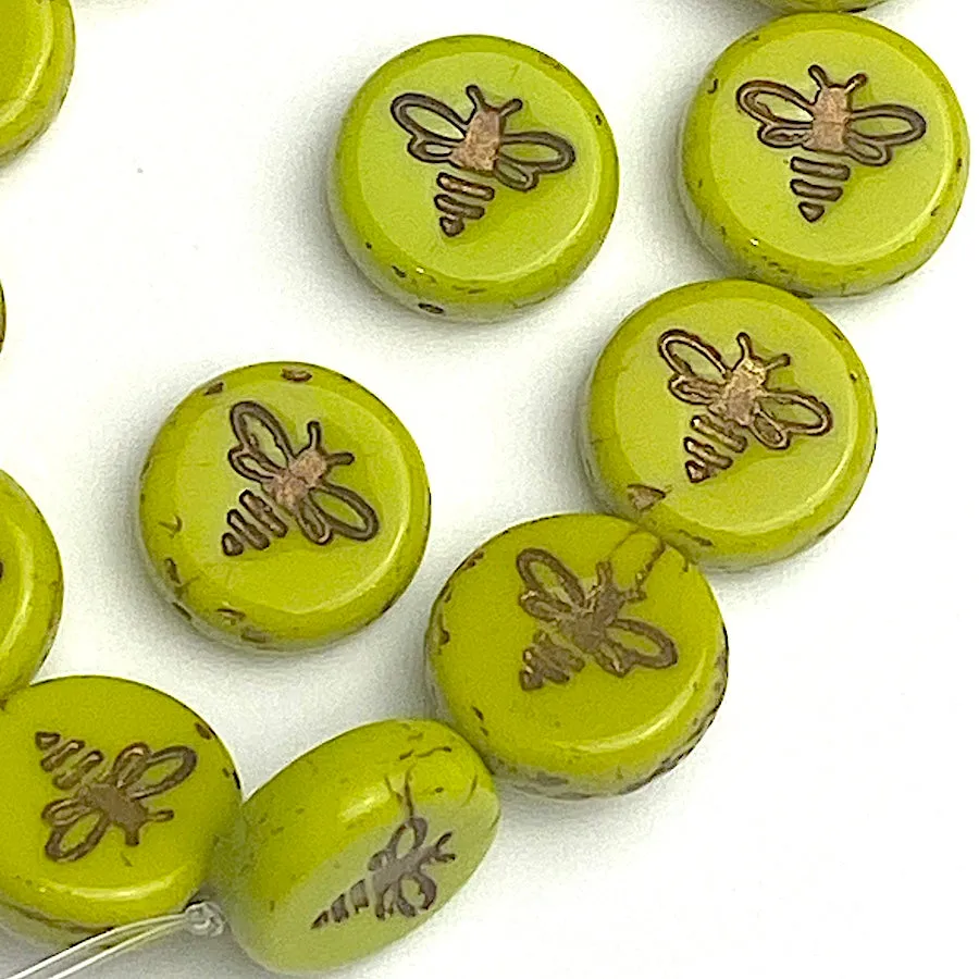 Kiwi Bee Czech Glass Round Bead 1/2" / 12mm, Strand of 12 Beads  #L-875