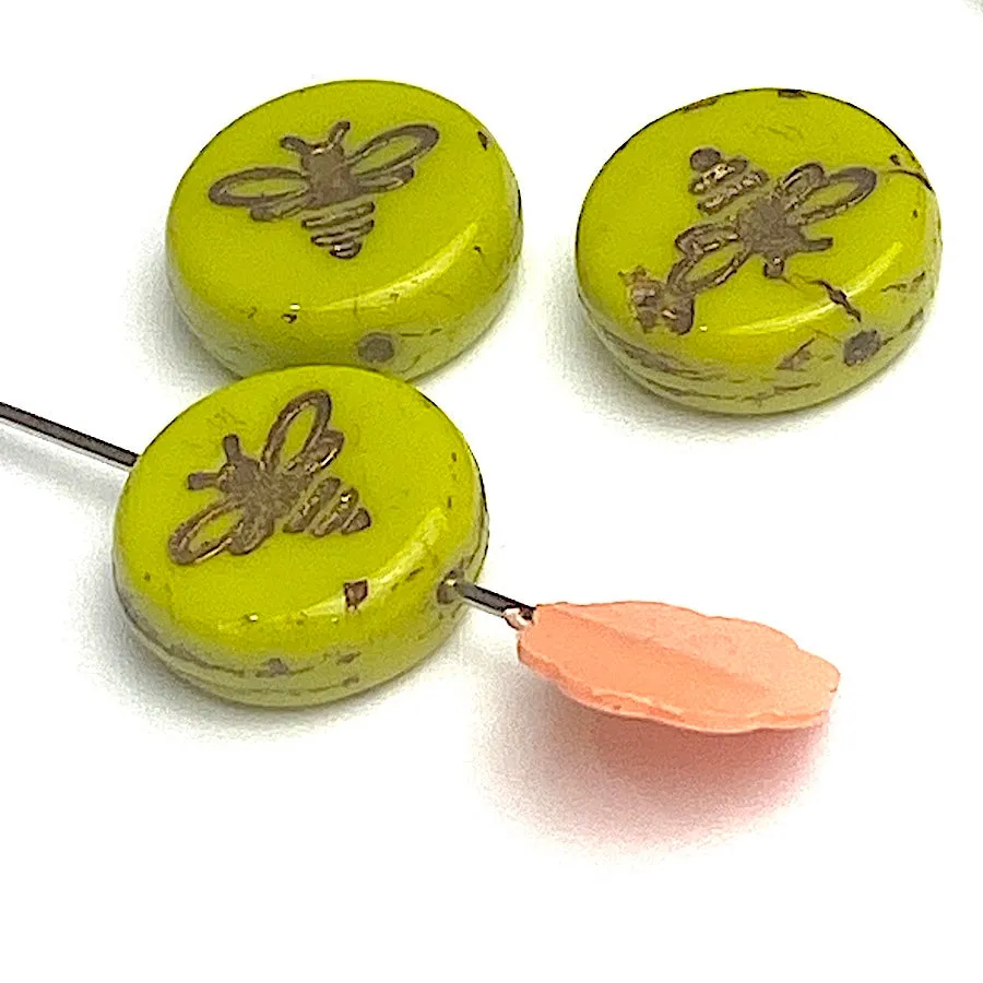 Kiwi Bee Czech Glass Round Bead 1/2" / 12mm, Strand of 12 Beads  #L-875