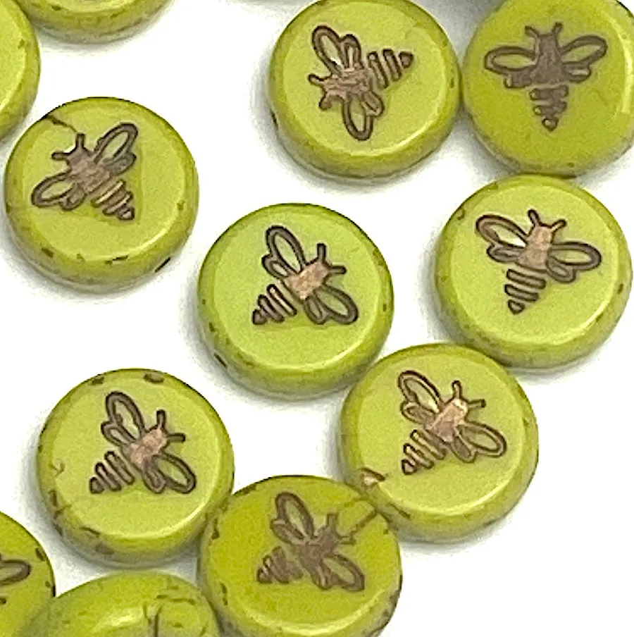 Kiwi Bee Czech Glass Round Bead 1/2" / 12mm, Strand of 12 Beads  #L-875