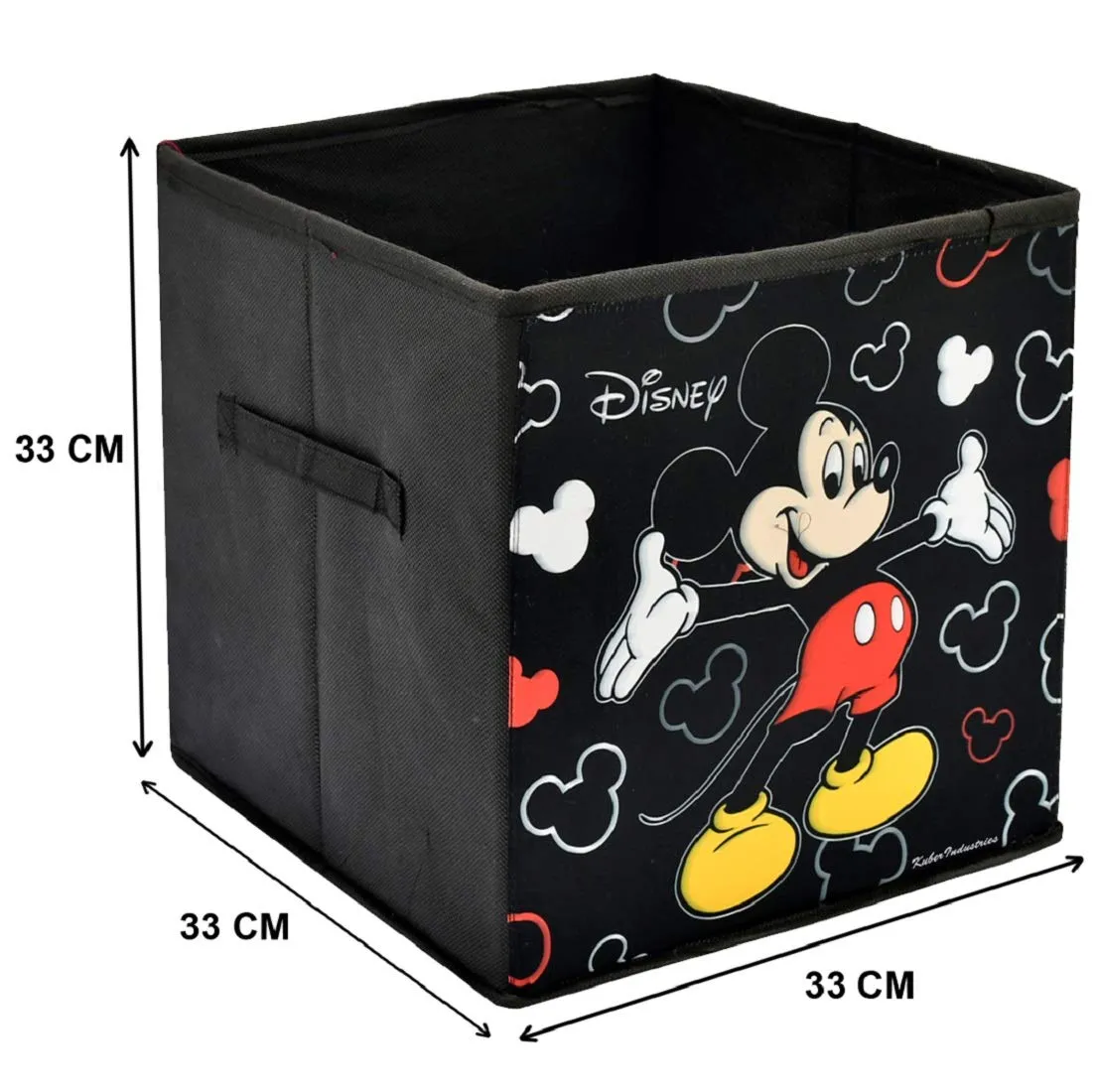 Kuber Industries Disney Mickey Mouse Print Non Woven Fabric Foldable Cloth Storage Box Toy, Books Wardrobe Organiser Cube with Handle (Black, Large) - 2 Pieces