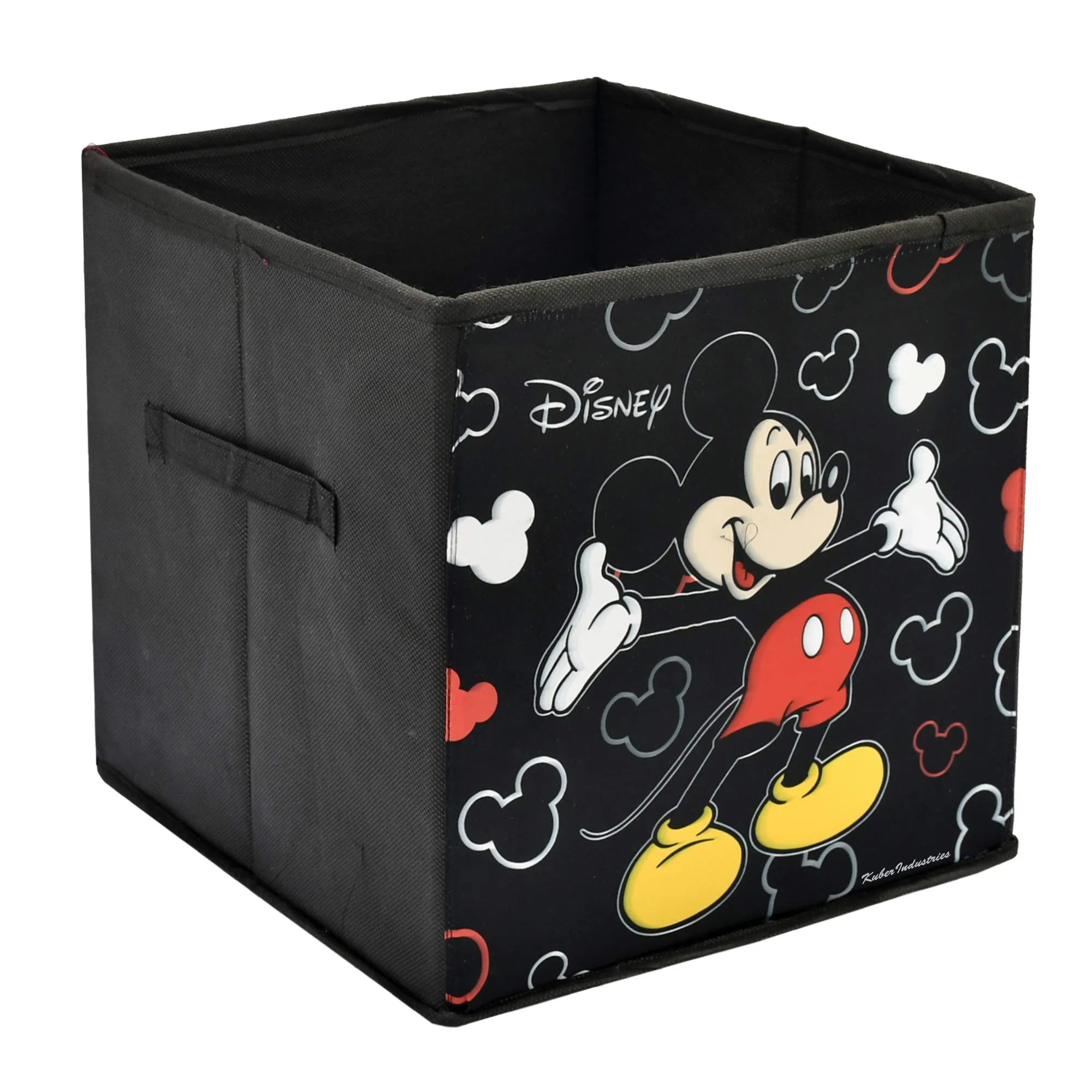 Kuber Industries Disney Mickey Mouse Print Non Woven Fabric Foldable Cloth Storage Box Toy, Books Wardrobe Organiser Cube with Handle (Black, Large) - 2 Pieces