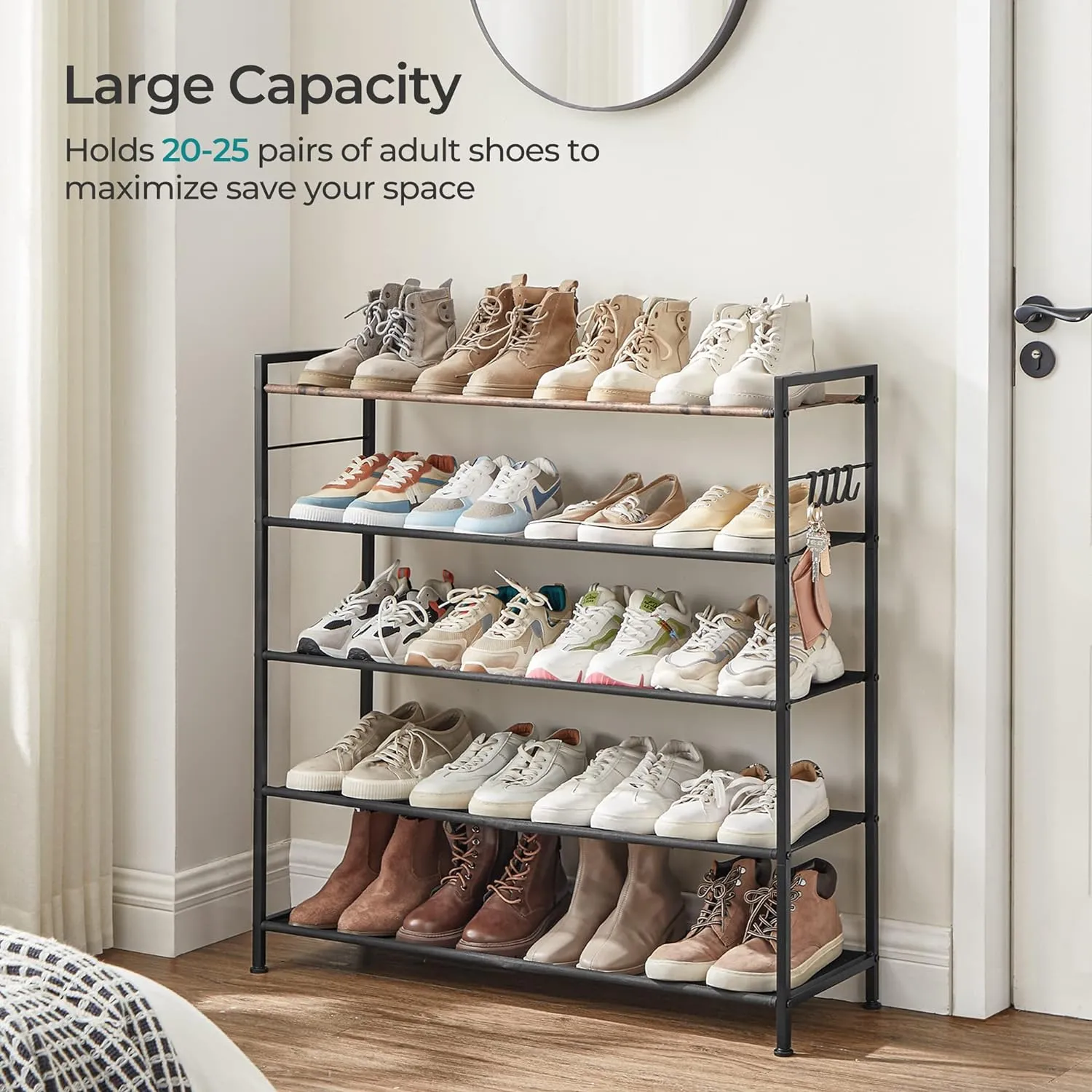 Large 5-Tier Metal Shoe Rack, 20-25 Pairs, SONGMICS