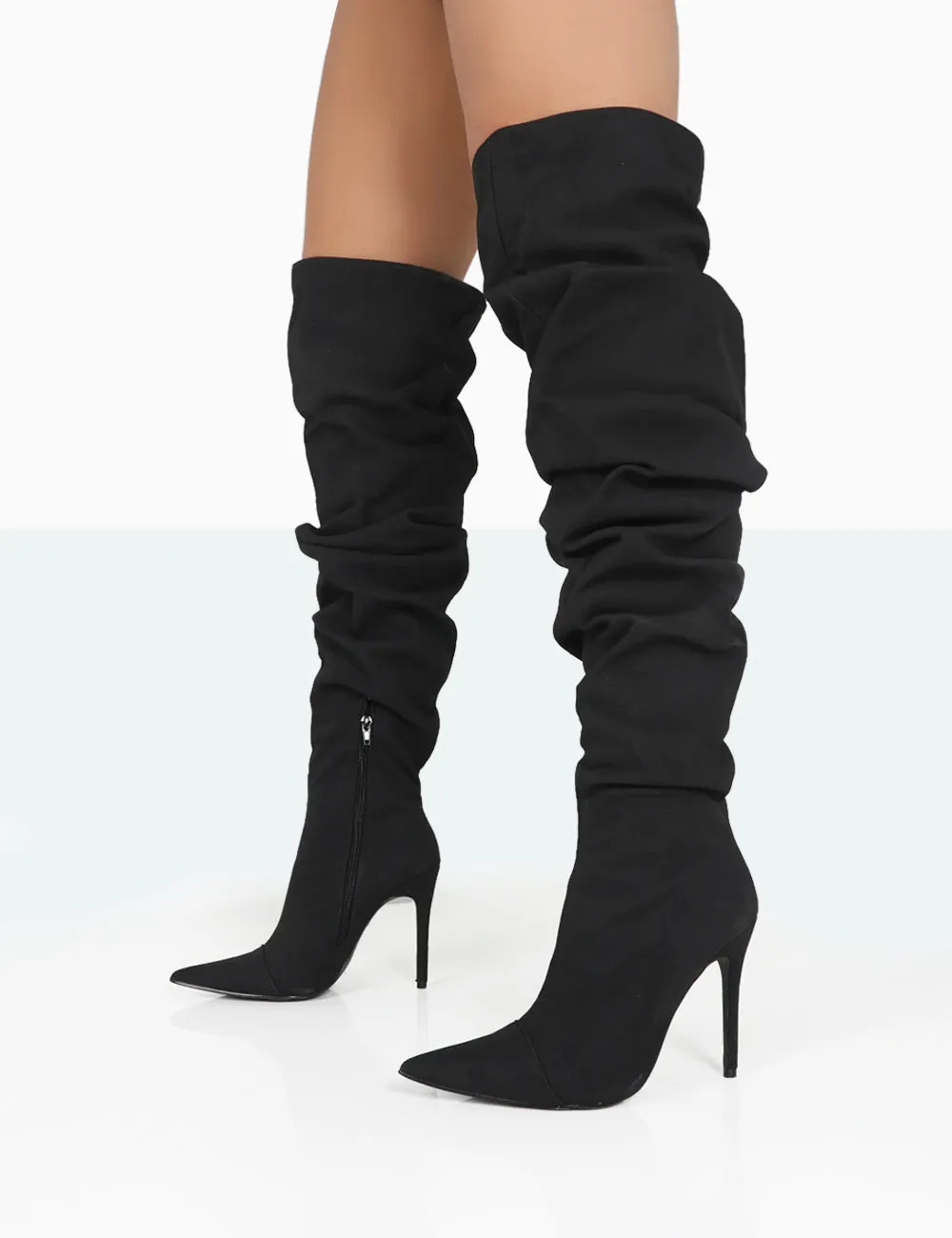 Lariza Black Faux Suede Pointed Toe Stiletto Over the Knee Boots