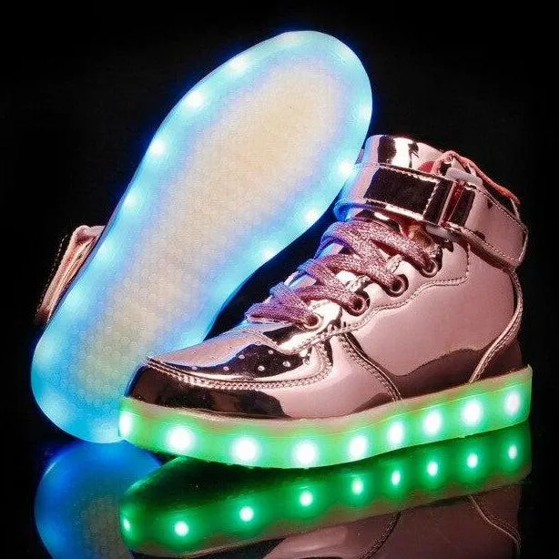 Led Sneakers For Kids Light Up Shiny Lavender  | Kids Led Light Shoes