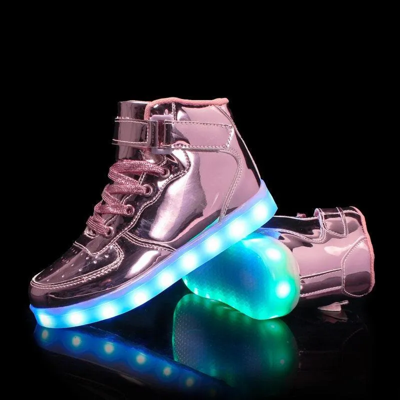 Led Sneakers For Kids Light Up Shiny Lavender  | Kids Led Light Shoes