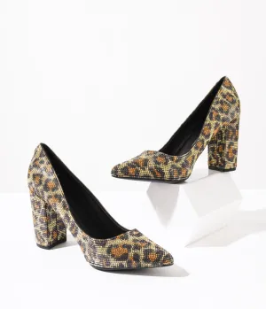 Leopard Rhinestone Block Heels