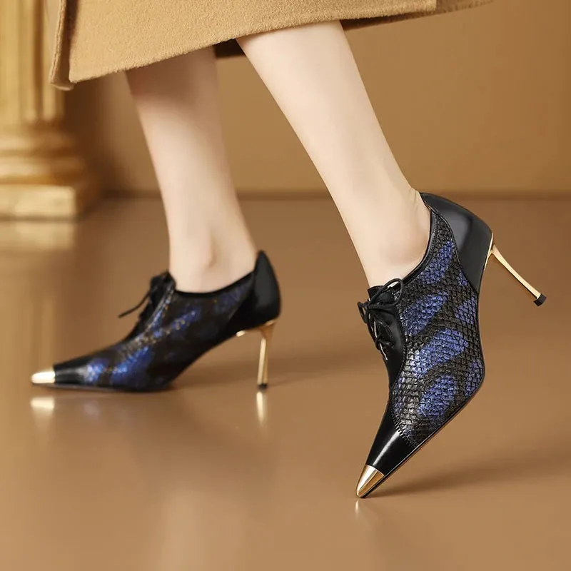 Luxe Snake Pattern Lace-up Stiletto High Heel Shoes