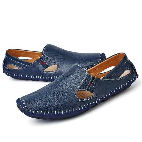 Men Leather Driving Shoes Plus Size 45 46 47 Casual Slip-on Summer Shoes 5 Colors Size 38-47