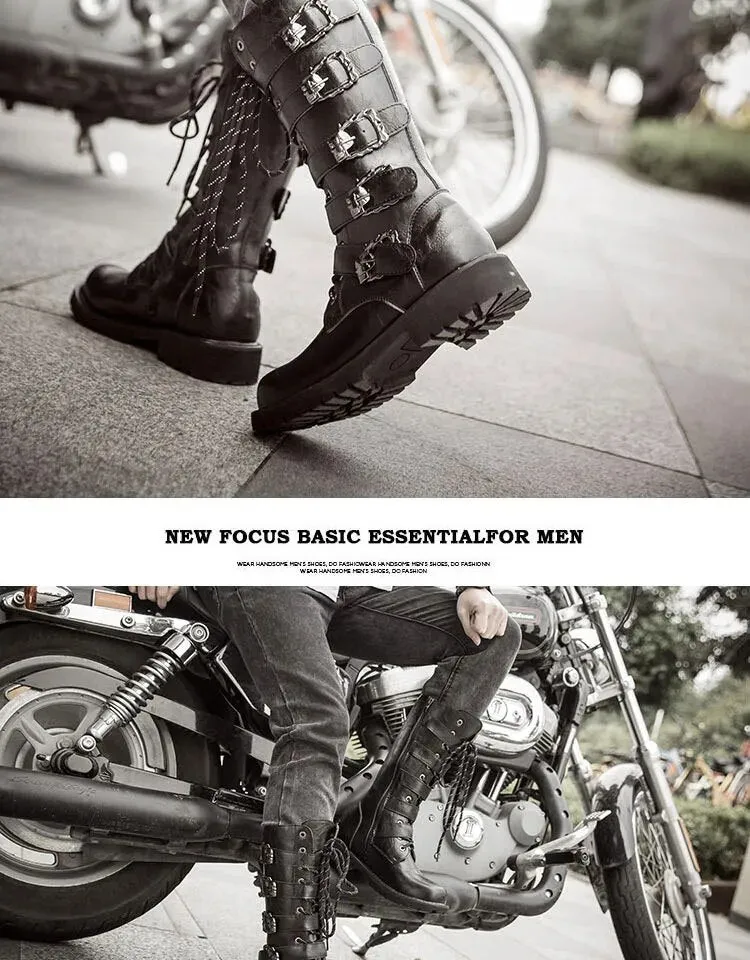 Mens Motorcycle Military Gothic Punk Boots