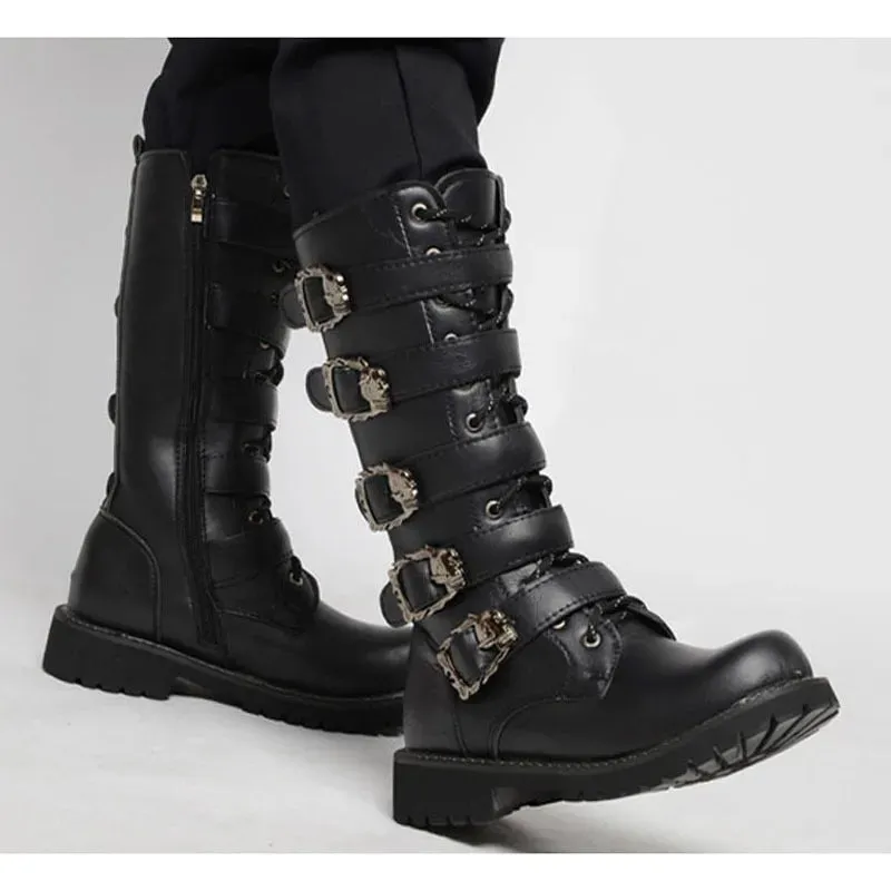 Mens Motorcycle Military Gothic Punk Boots