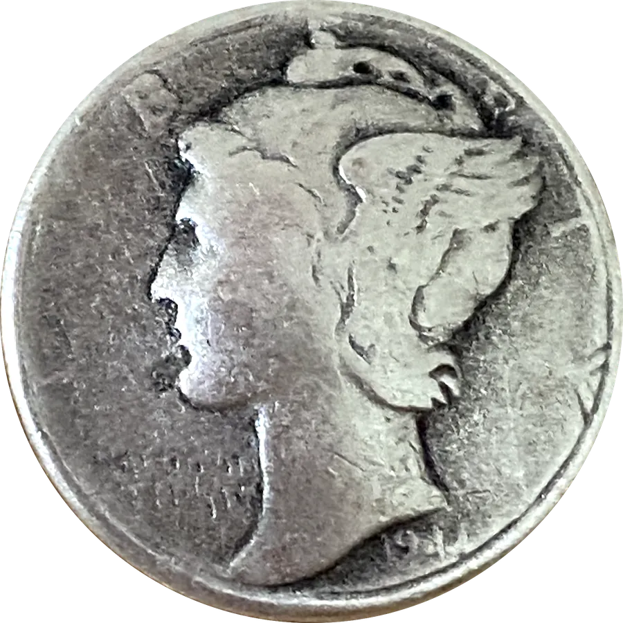 Mercury Dime Button, Shank Back Silver Coin Replica 13/16" / 20mm #FJ-145