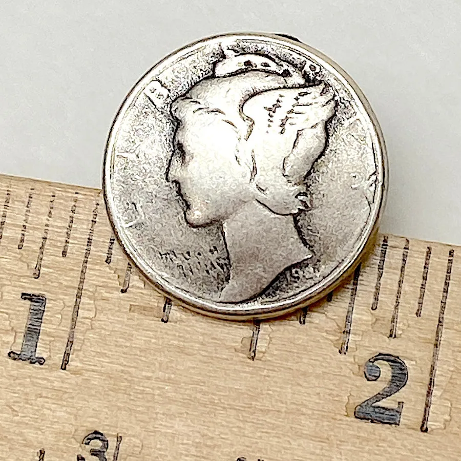 Mercury Dime Button, Shank Back Silver Coin Replica 13/16" / 20mm #FJ-145