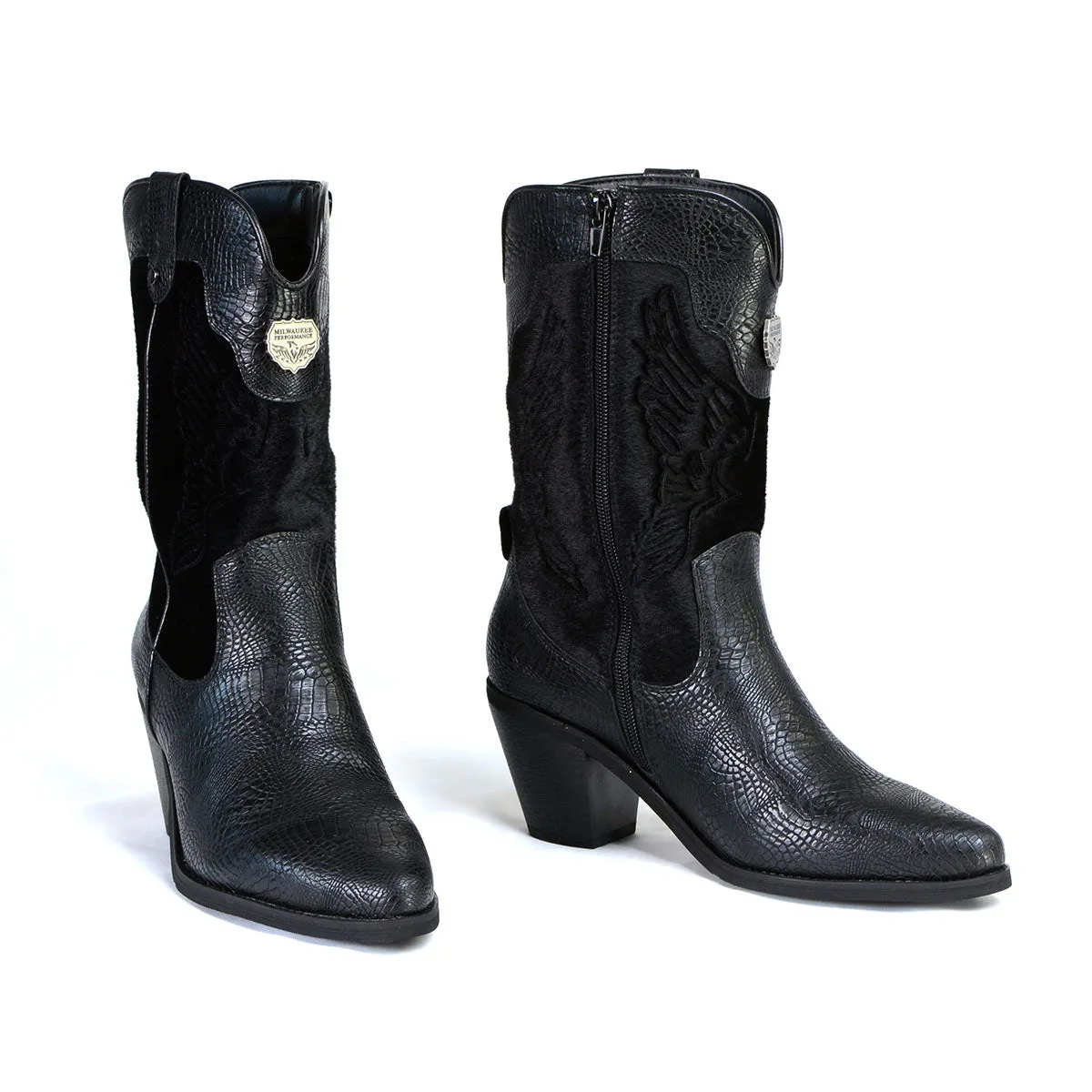 Milwaukee Leather Women's Black Western Style Fashion Boots with Black