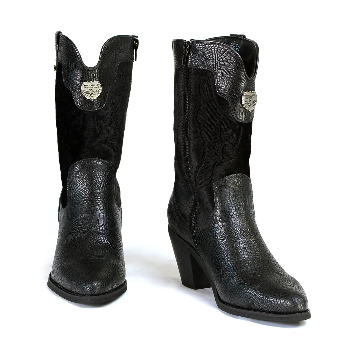 Milwaukee Leather Women's Black Western Style Fashion Boots with Black