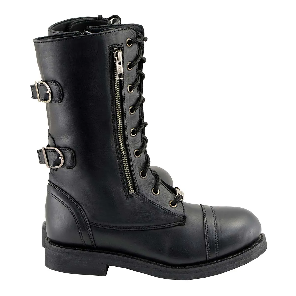 Milwaukee Leather Women's Graze Black Leather Lace-Up Motorcycle Boots with Zipper Pocket MBL9369