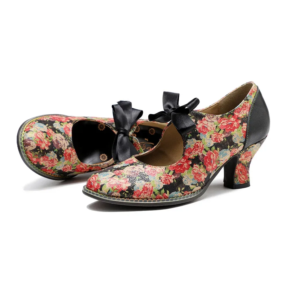 Moggy's Sweet Floral Print Pumps Shoes