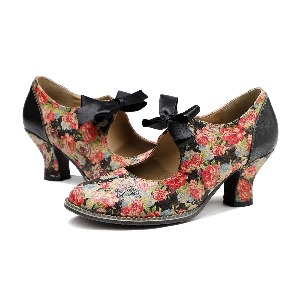 Moggy's Sweet Floral Print Pumps Shoes