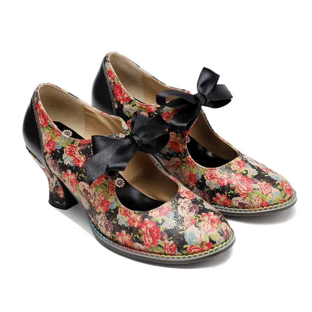 Moggy's Sweet Floral Print Pumps Shoes