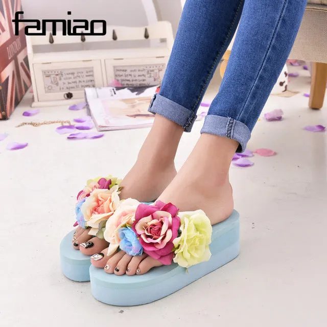 New Women Sandals Fashion Flower Summer Sandals Wedges Flip Flops Platform Slippers Shoes slippers zapatillas chinelo sandalia