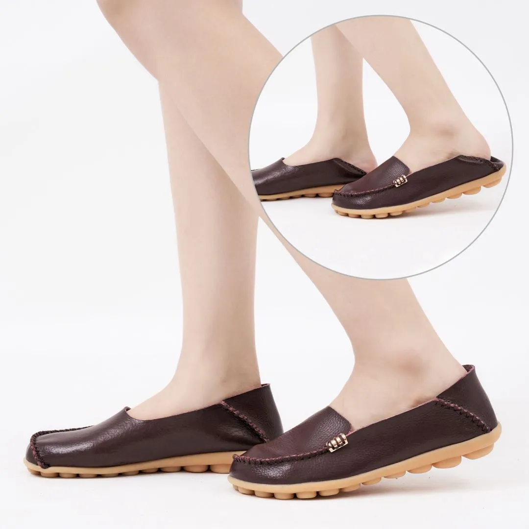 【No.12】Women's Comfortable Leather Loafers Casual Round Toe Moccasins Wild Driving Flats Soft Walking Shoes Women Slip On