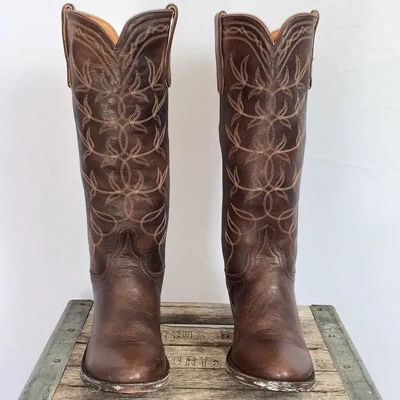 OLD GRINGO Tall Knee High Brown Leather Cowgirl Cowboy Western Riding Boots