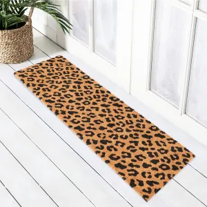 OnlyMat Leopard Design Printed Natural Coir Oblong Doormat - 40cm x 120cm