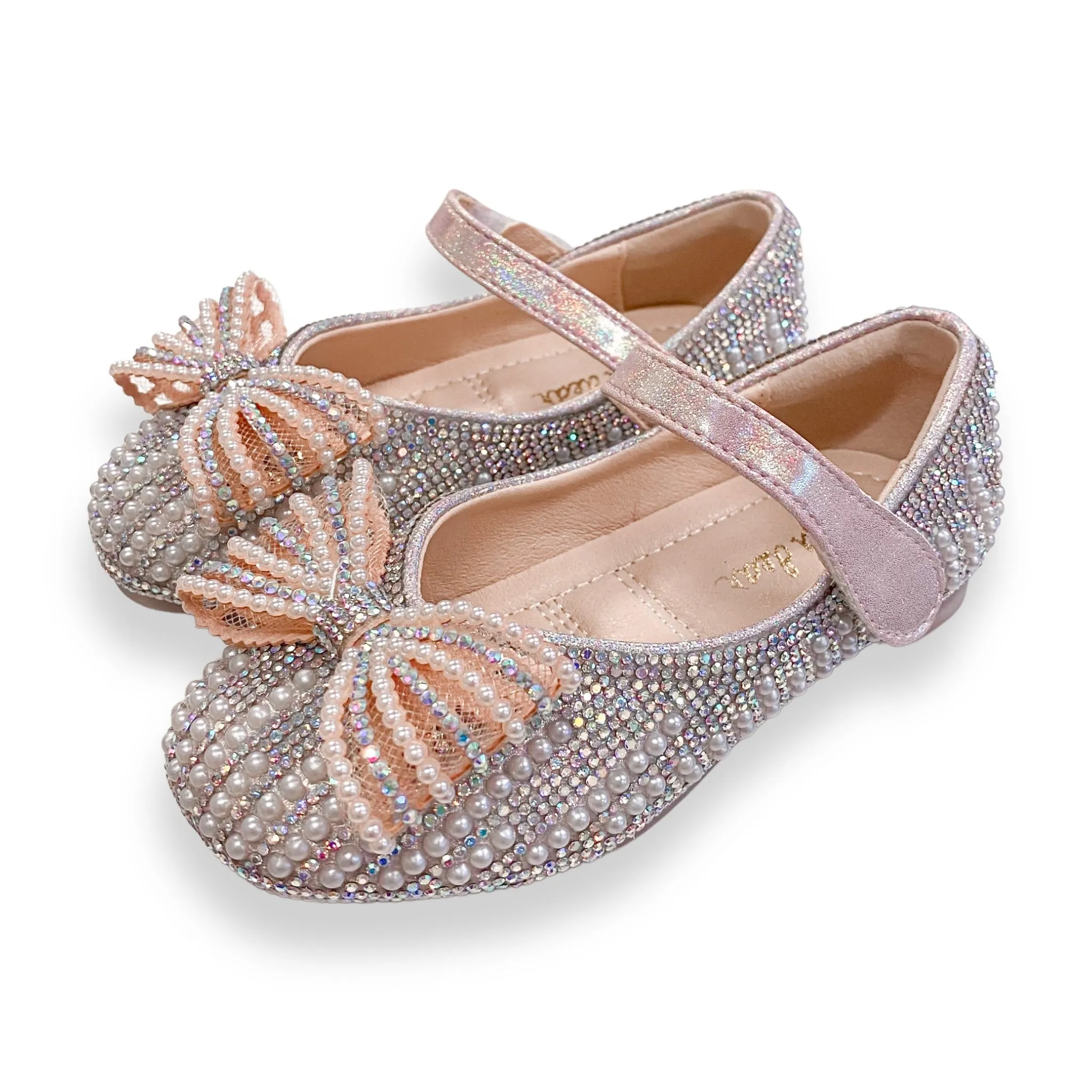 Pearl Bowtie Flat Shoes - PINK