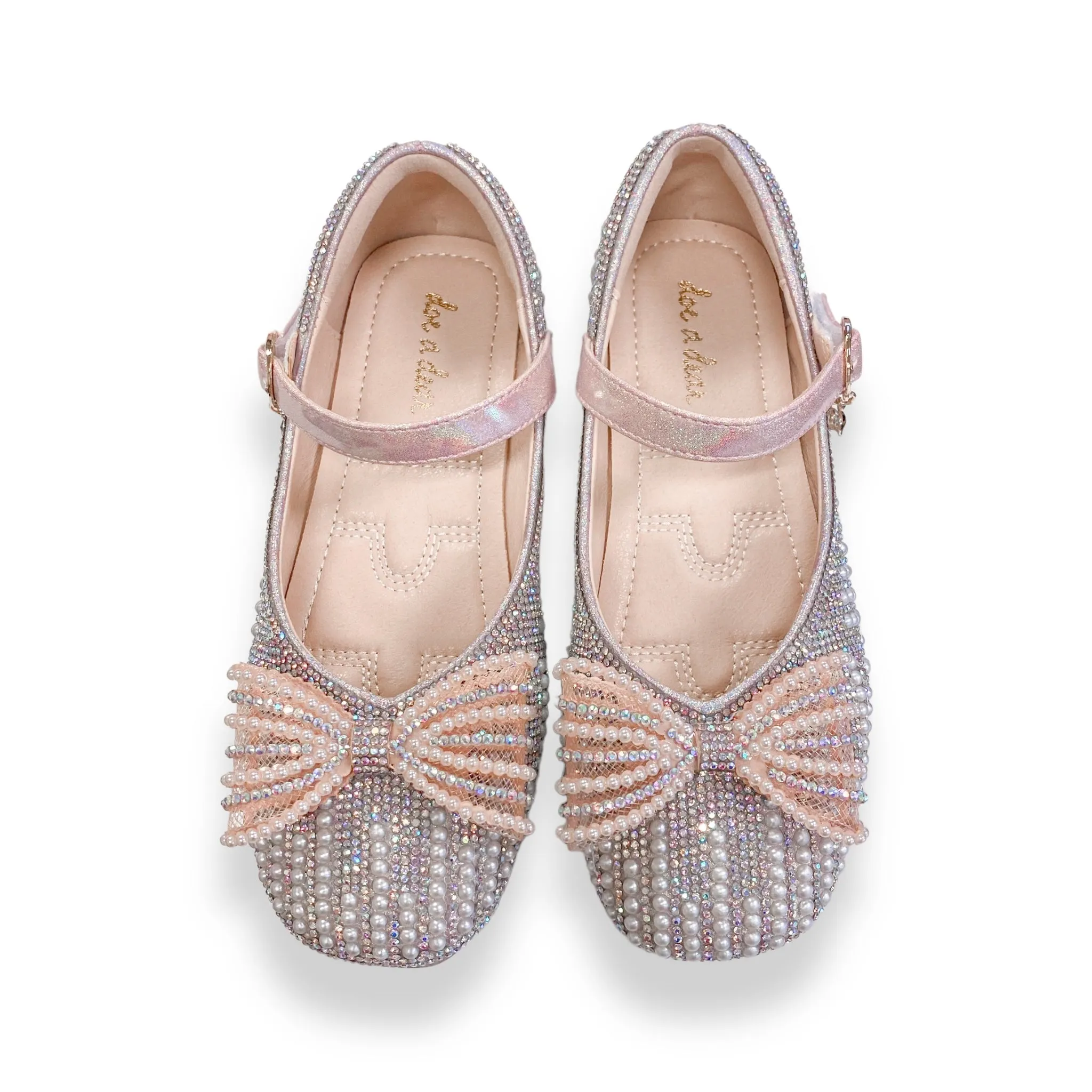 Pearl Bowtie Flat Shoes - PINK