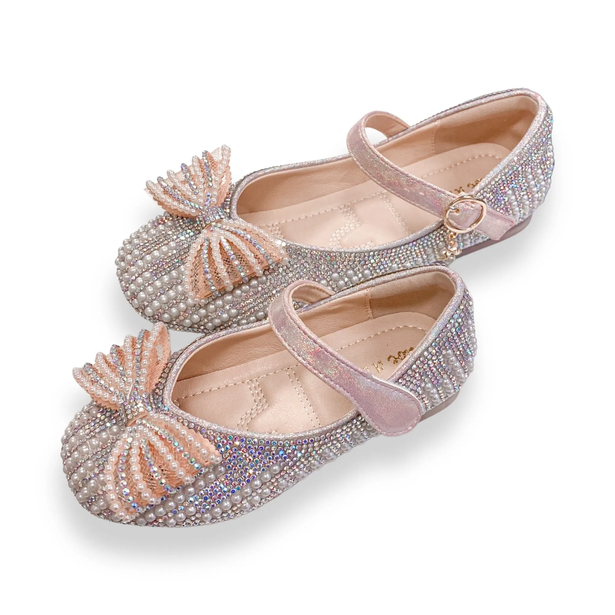 Pearl Bowtie Flat Shoes - PINK