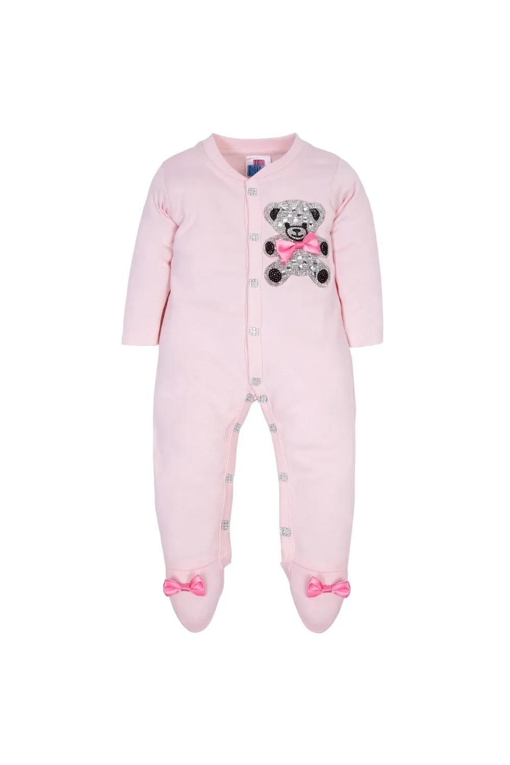 Pink Teddy Bear Embroidered Sleepsuit With Shoes Set