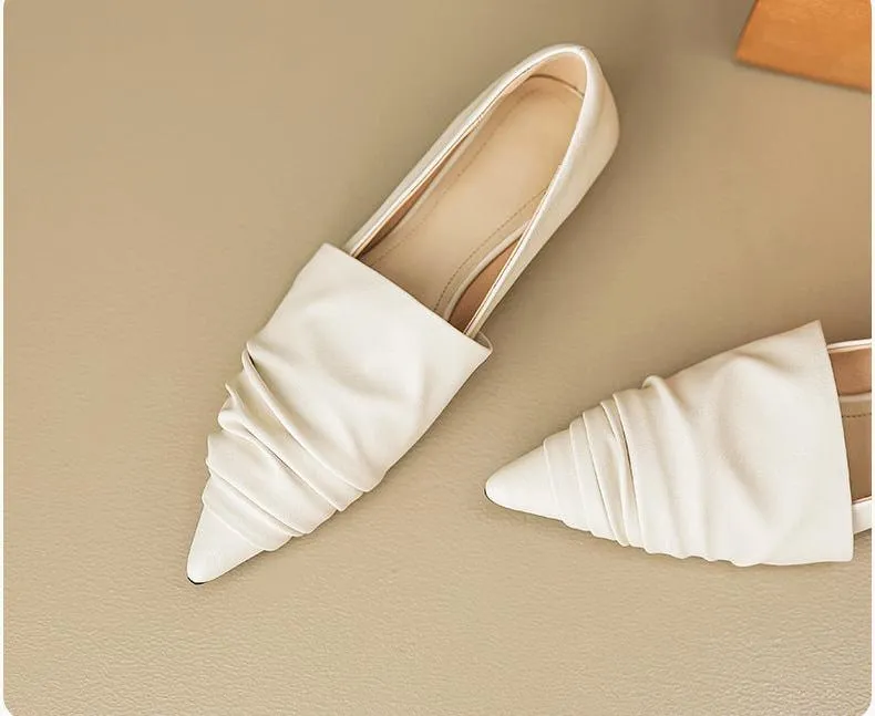 Pleated Pointed Toe Low Heel Shoes