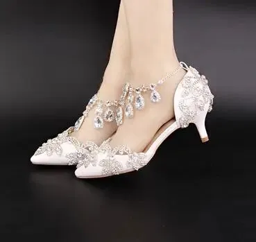 Pointed Toe  Ankle Strap Crystal Party Shoes