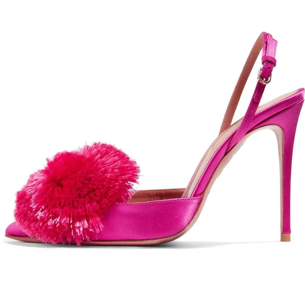 Pom Pom Slingback Stiletto Shoes