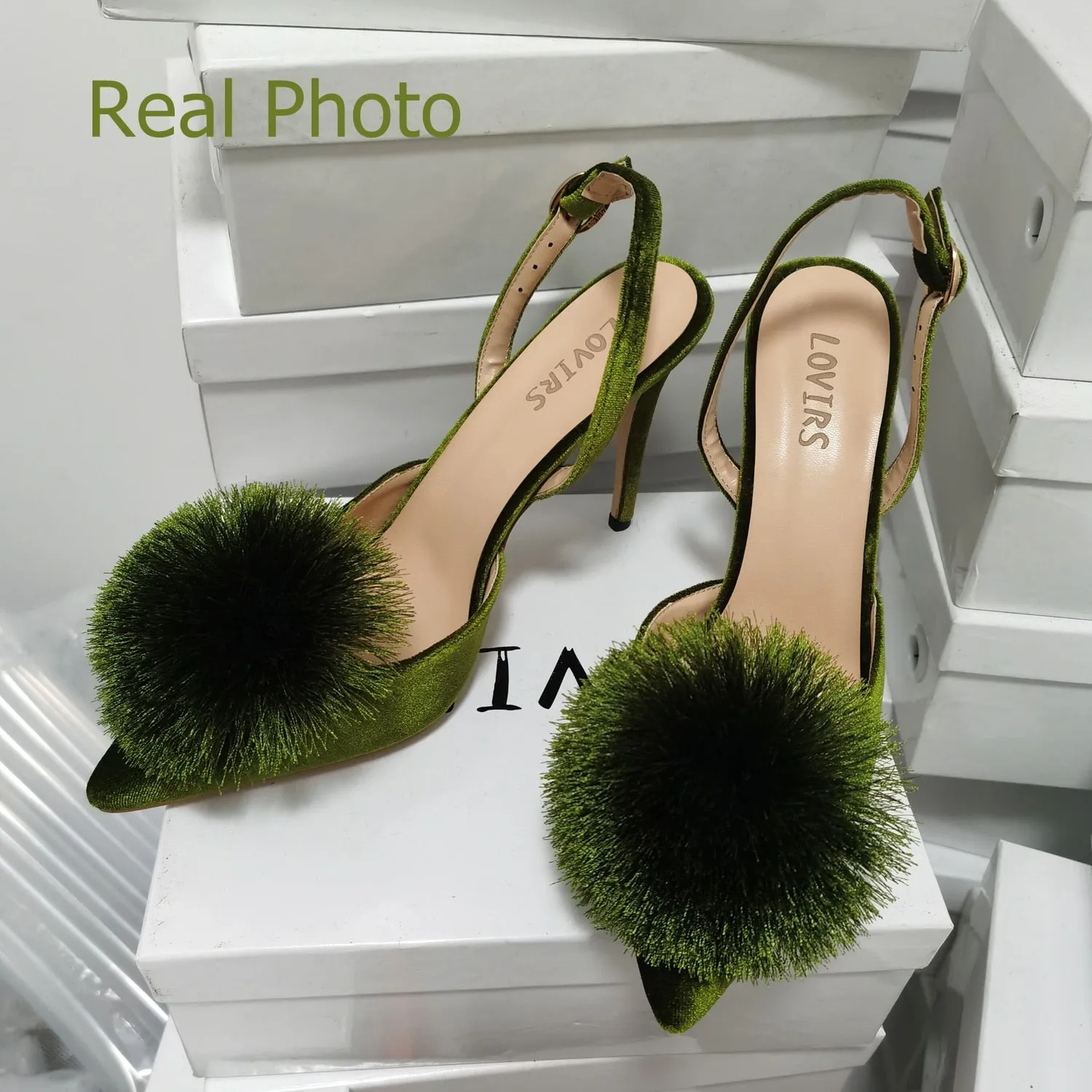 Pom Pom Slingback Stiletto Shoes